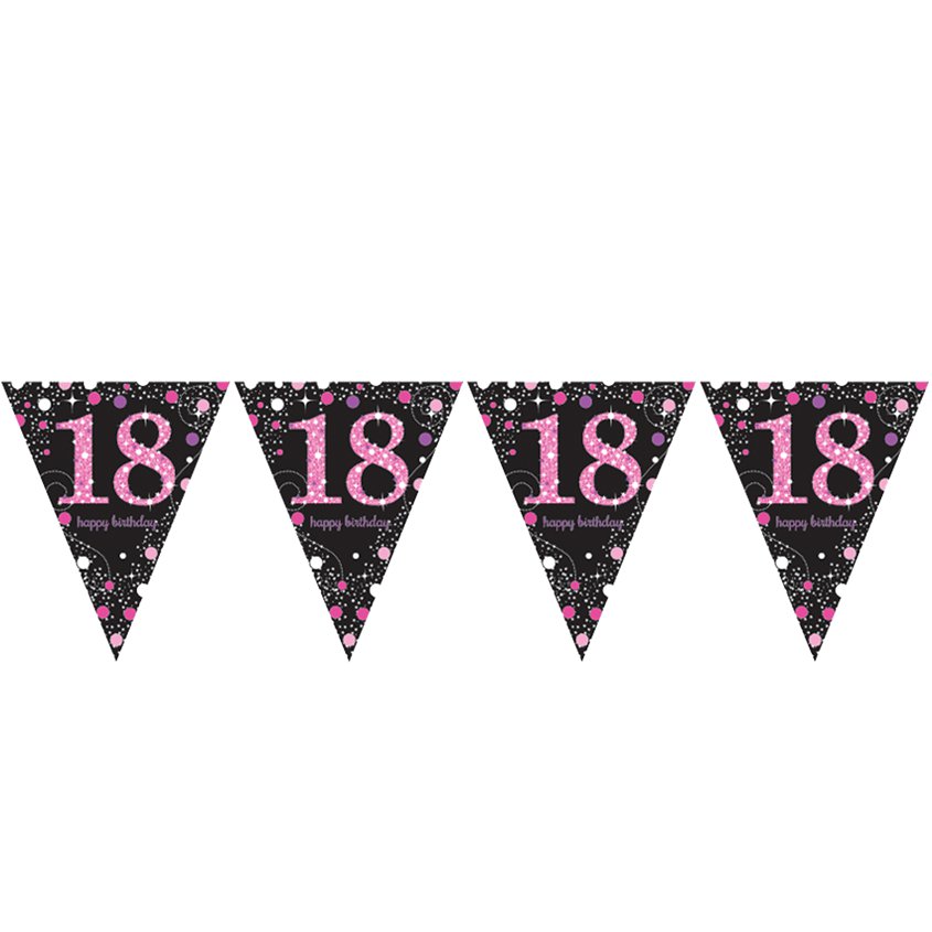 Pink Age 18 Holographic Plastic Bunting - 4m