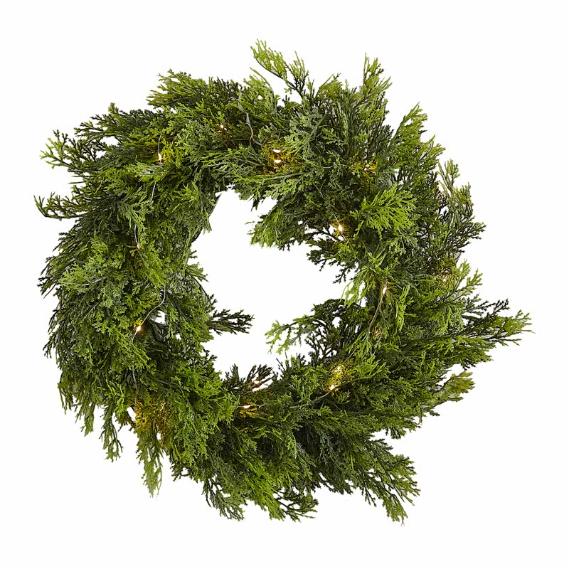 Cedar Pine Foliage Christmas Wreath with Lights - 45cm