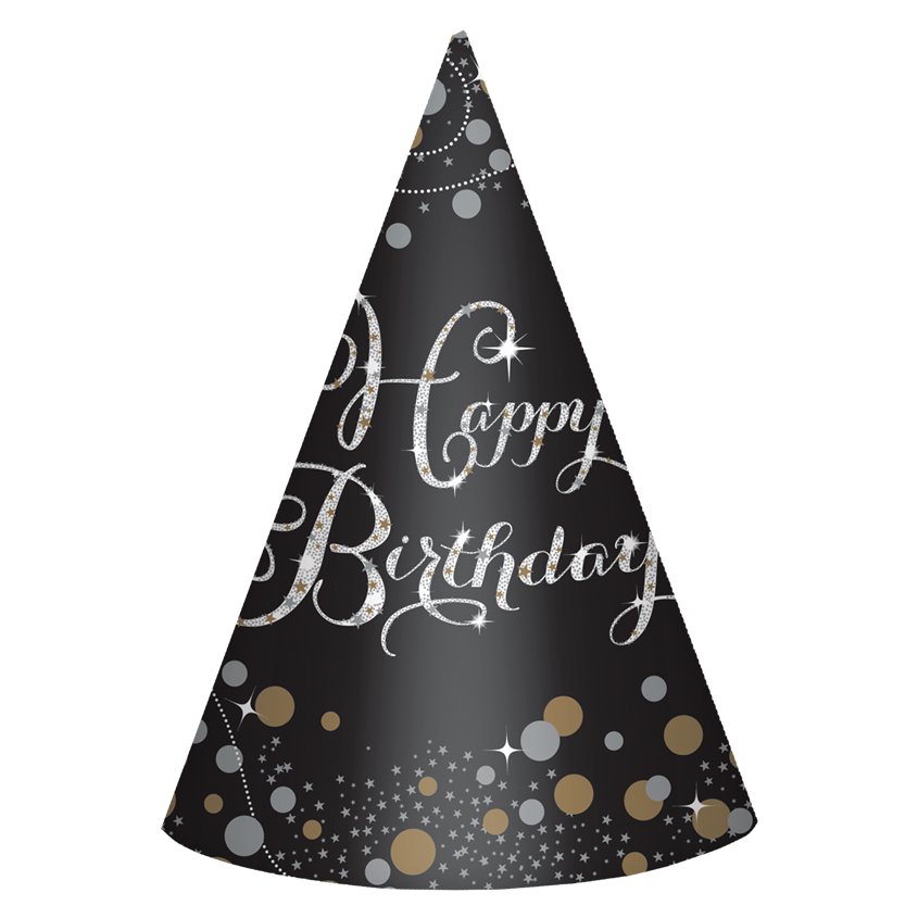 Sparkling Celebration Happy Birthday Cone Hats (8pk)