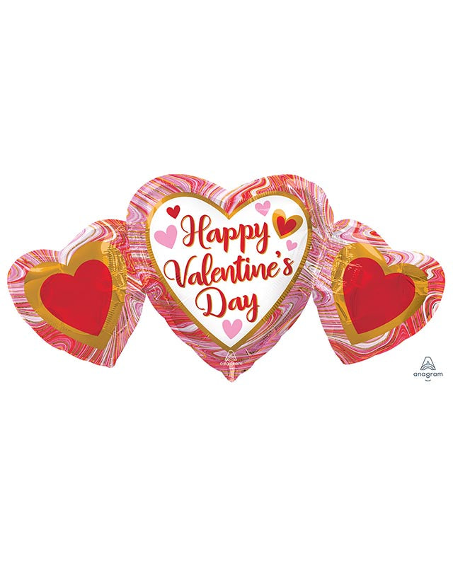 Happy Valentine's Day Heart Trio Supershape Balloon - 34" Foil