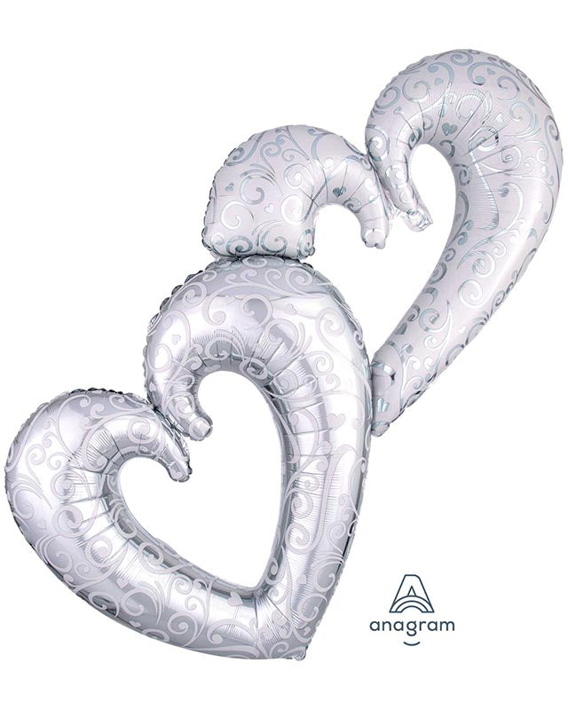 Silver Interlocking Hearts Balloon - 53" Foil