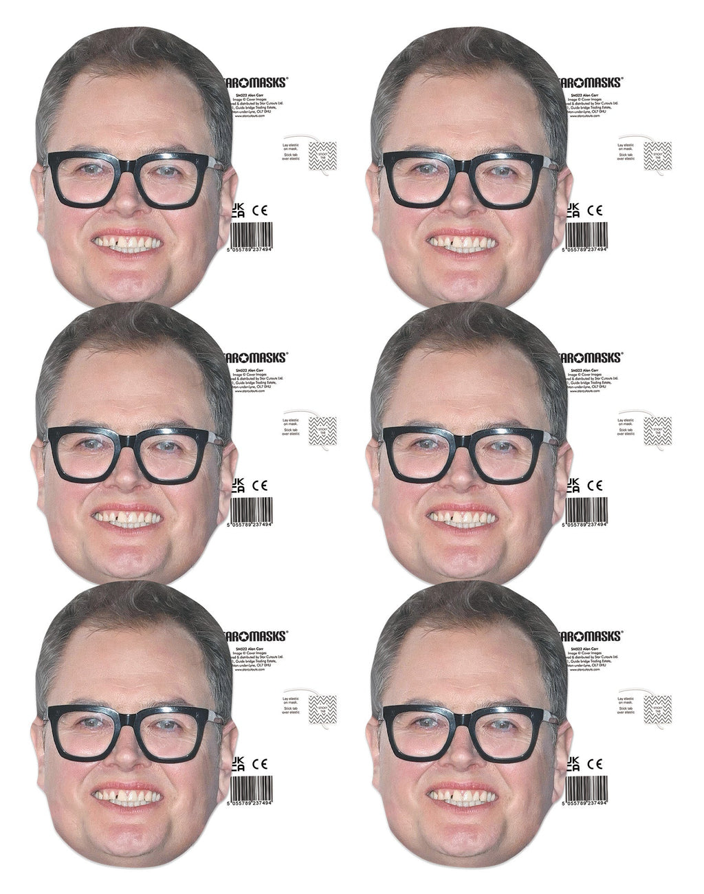 CMP012 Alan Carr Six Pack Of Masks - Includes Tabs and Elastic – product image 2