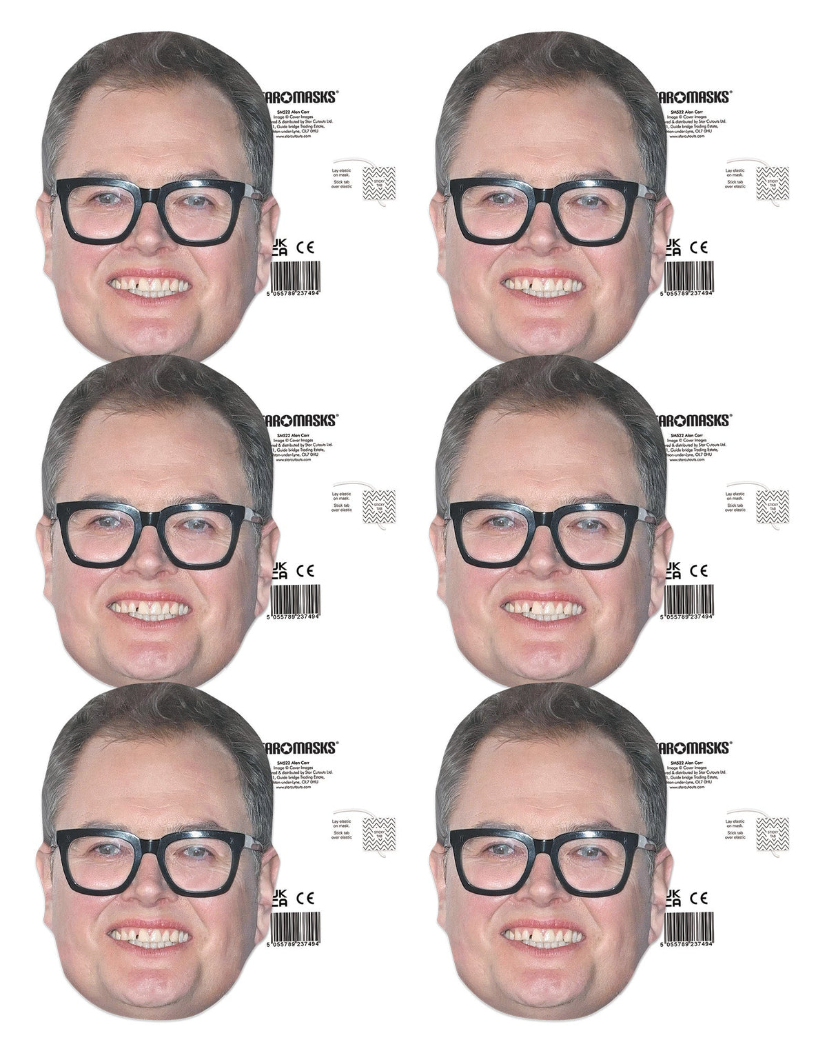 CMP012 Alan Carr Six Pack Of Masks - Includes Tabs and Elastic – product image 2