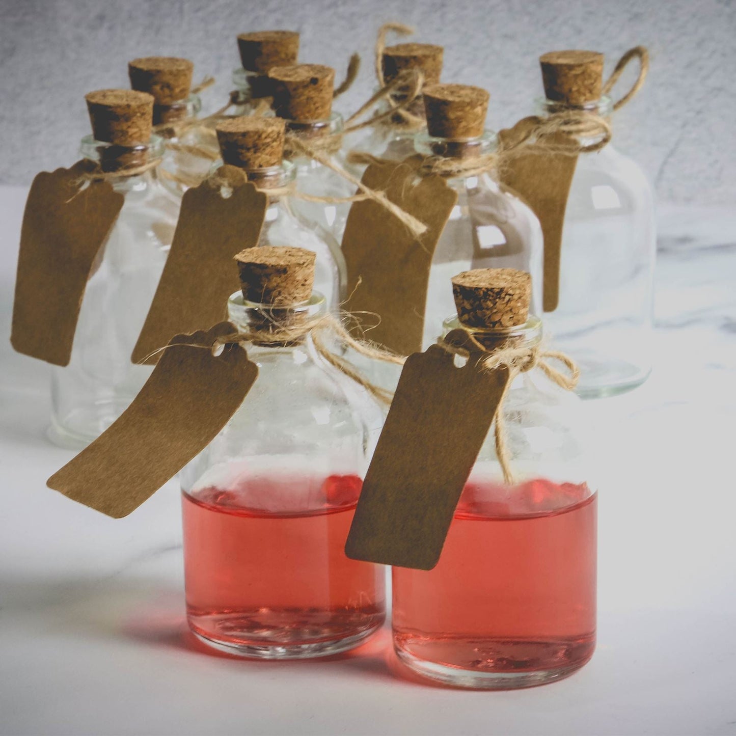 Mini 50ml Glass Bottles with Decorative Labels - Set of 12  | M&W	