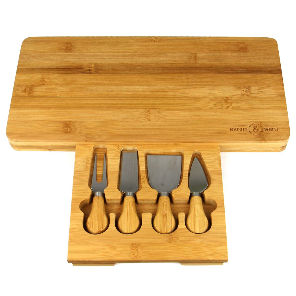 Bamboo Cheese Board Serving Platter With Knife Set | M&W	