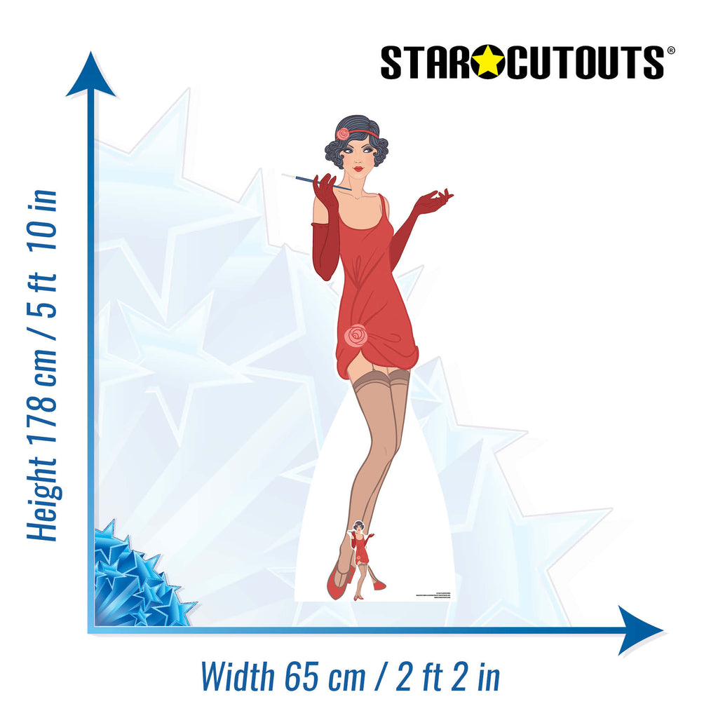 SC1022 Gatsby 1920s Red Flapper Girl Cardboard Cut Out Height 178cm – product image 2
