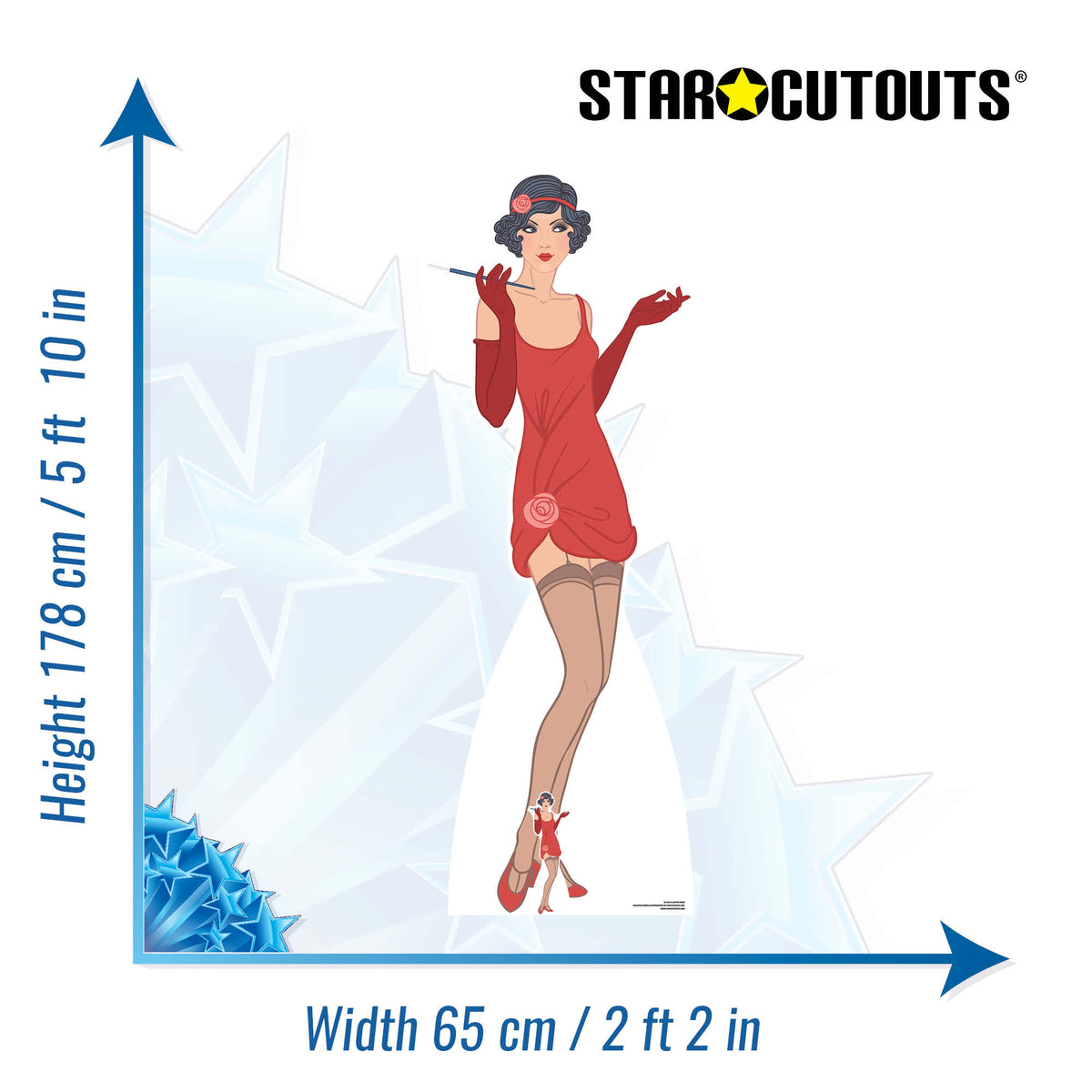 SC1022 Gatsby 1920s Red Flapper Girl Cardboard Cut Out Height 178cm – product image 2