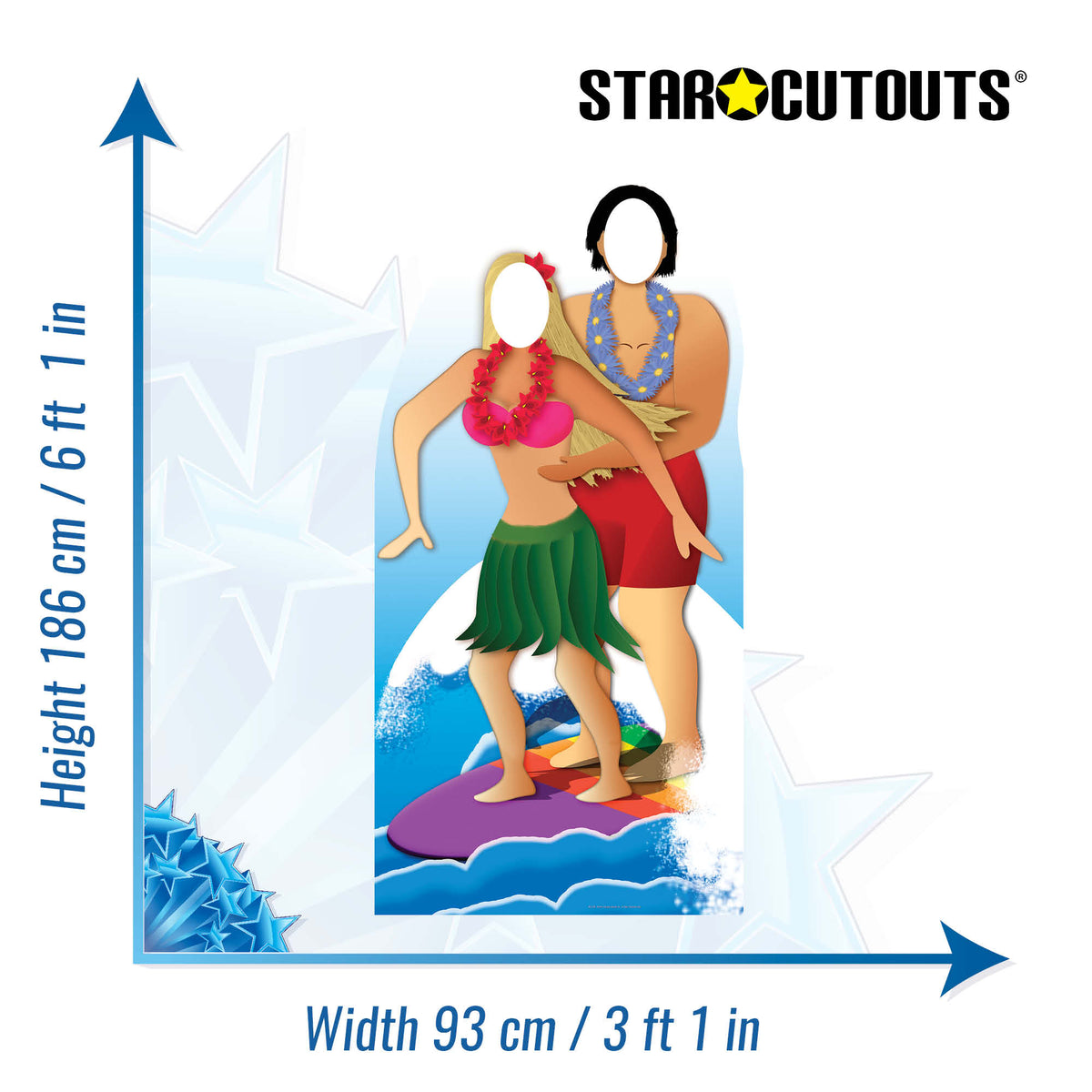 SC133 Surfer Couple Stand-In Cardboard Cut Out Height 186cm – product image 2