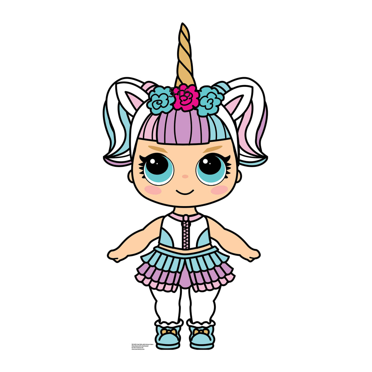 SC1436 Cute Doll with Large Eyes and Unicorn Horn Cardboard Cut Out Height 91cm – product image 1