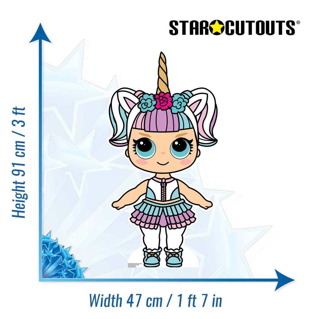 SC1436 Cute Doll with Large Eyes and Unicorn Horn Cardboard Cut Out Height 91cm – product image 2
