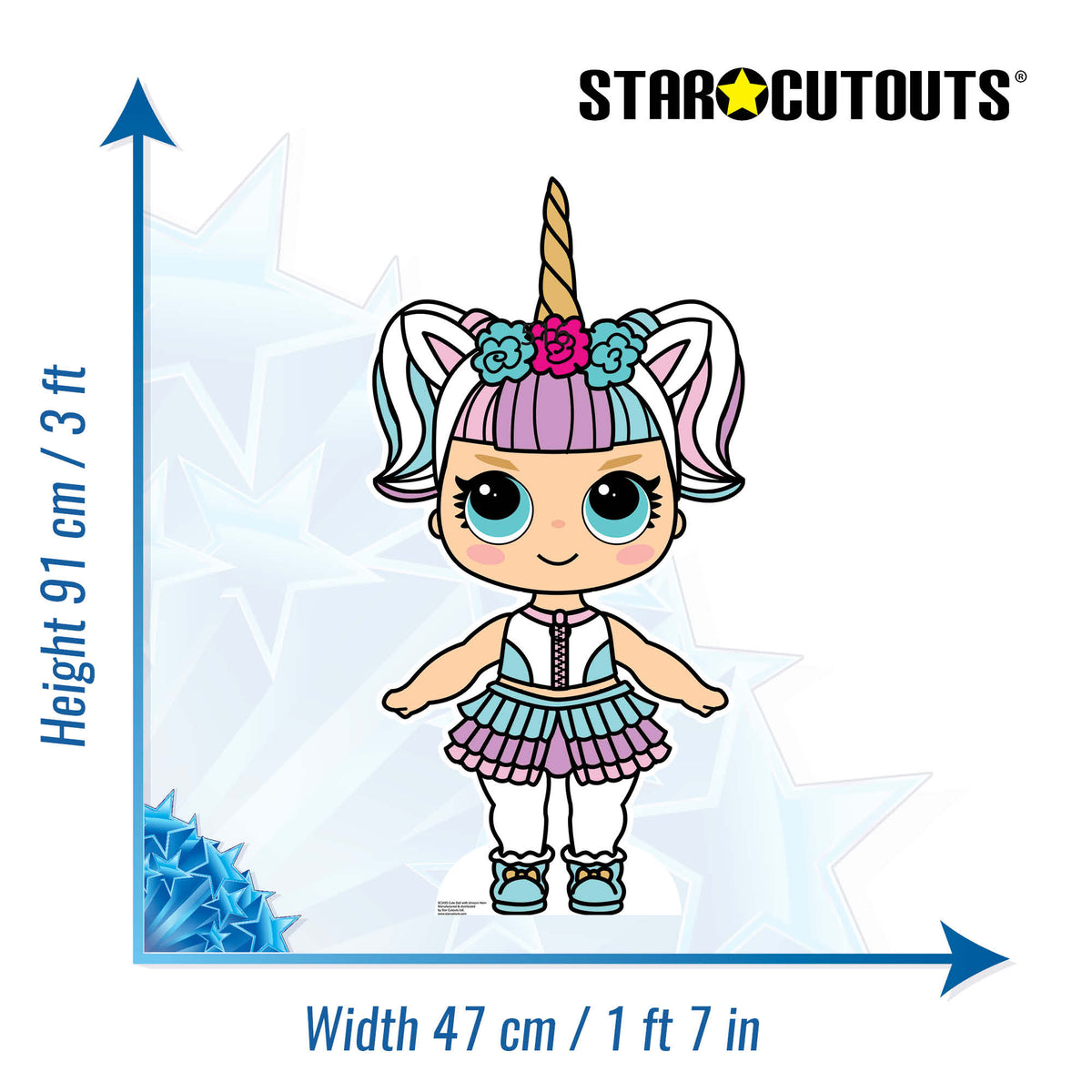 SC1436 Cute Doll with Large Eyes and Unicorn Horn Cardboard Cut Out Height 91cm – product image 2