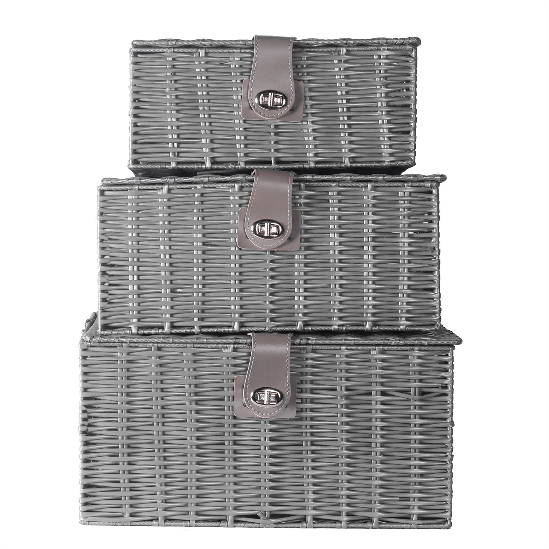 Resin Woven Storage Baskets - Set of 3 Grey | M&W	