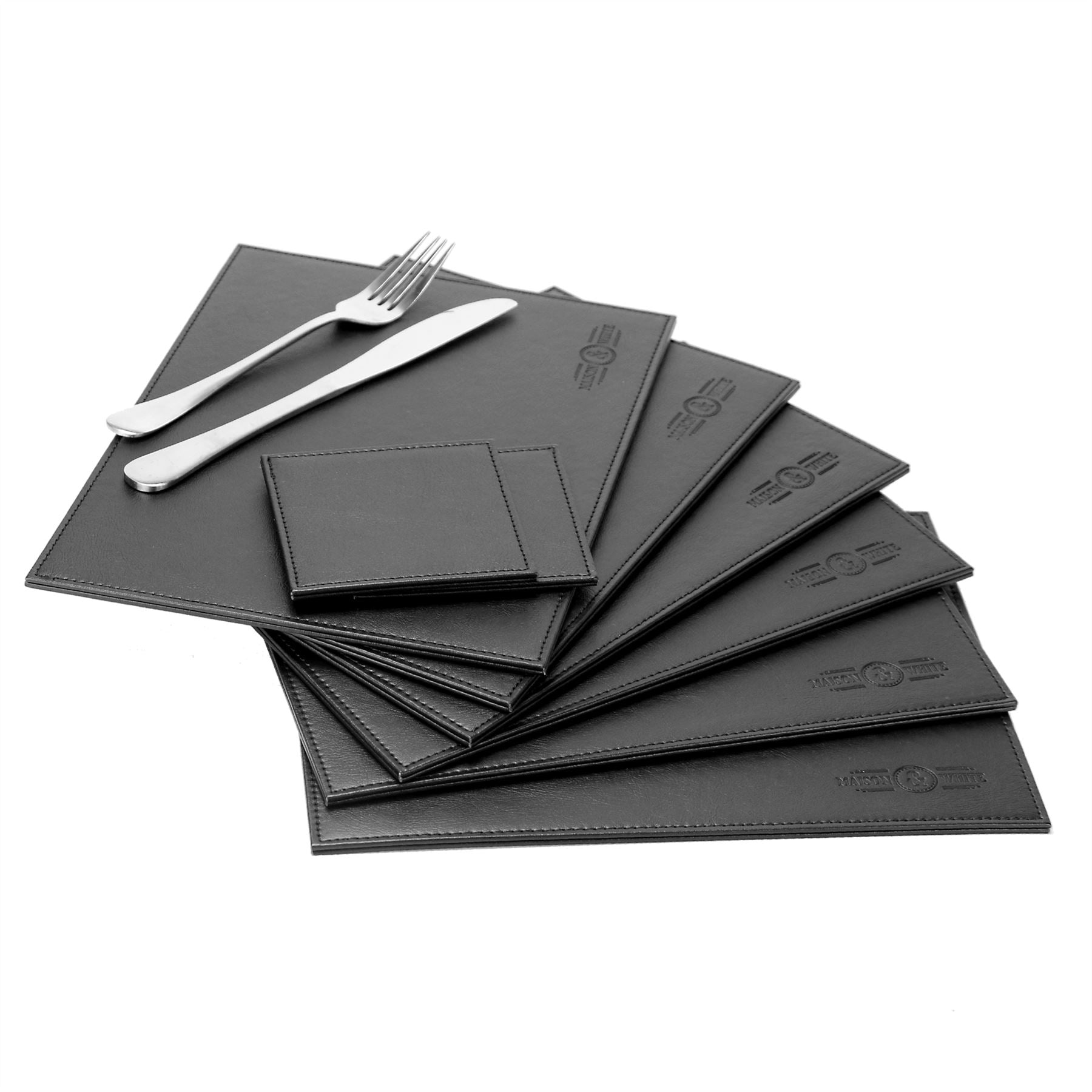 Faux Leather Placemats & Coaster Table Set - 12 Piece | M&W	