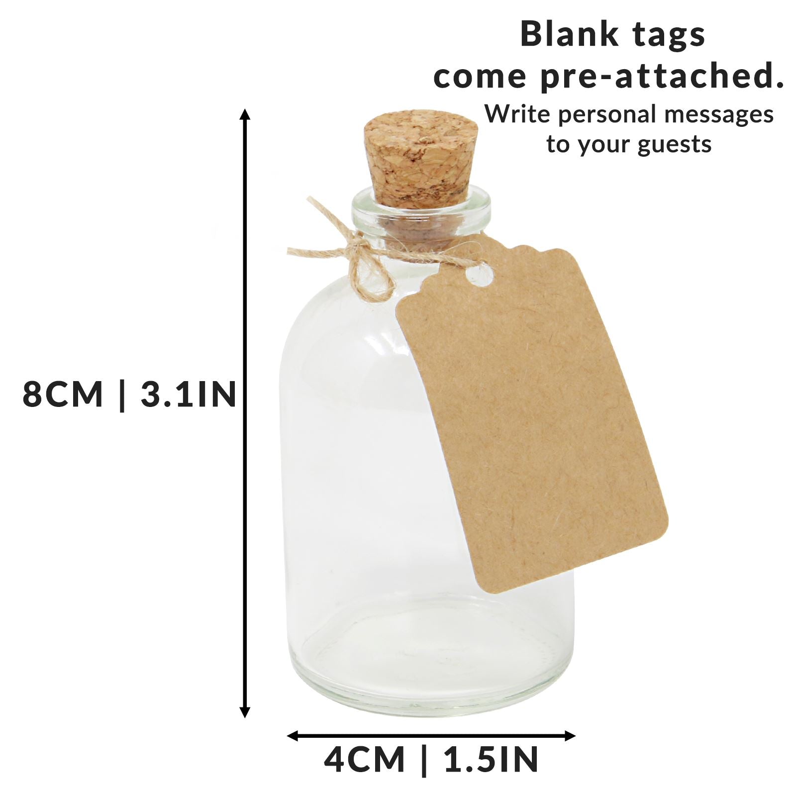 Mini 50ml Glass Bottles with Decorative Labels - Set of 12  | M&W	