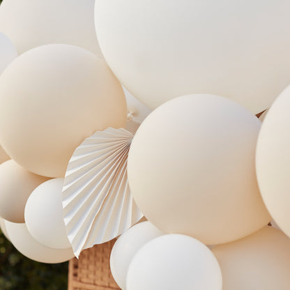 Nude & White Balloon Arch with Paper Fans - 80 Balloons