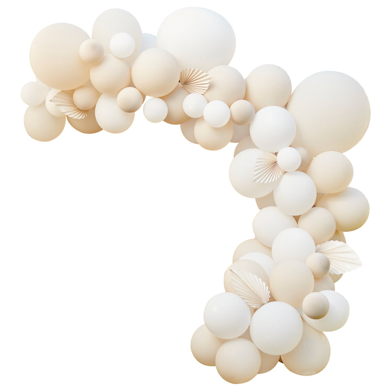 Nude & White Balloon Arch with Paper Fans - 80 Balloons