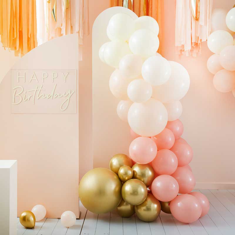 Peach and Gold Balloon Arch - 75 Balloons