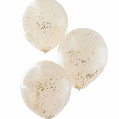 Peach & Gold Confetti Doubled Layered Balloons - 18" Latex (3pk)