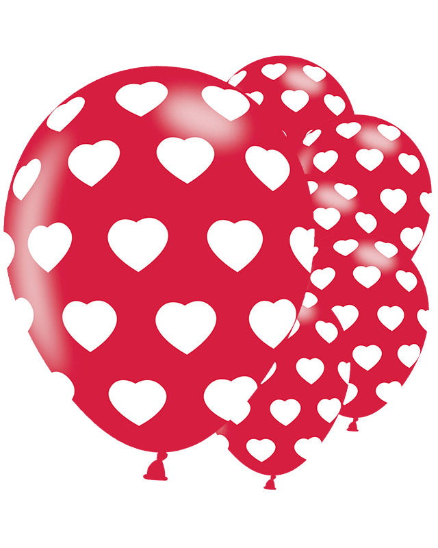Polka Hearts White On Red Latex Balloons - 11" (6pk) – product image 1