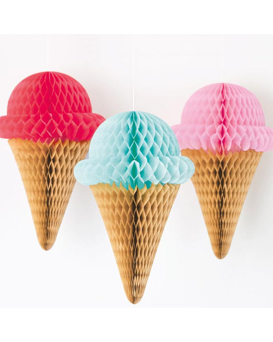 Ice Cream Honeycomb Decorations - 35cm (3pk)