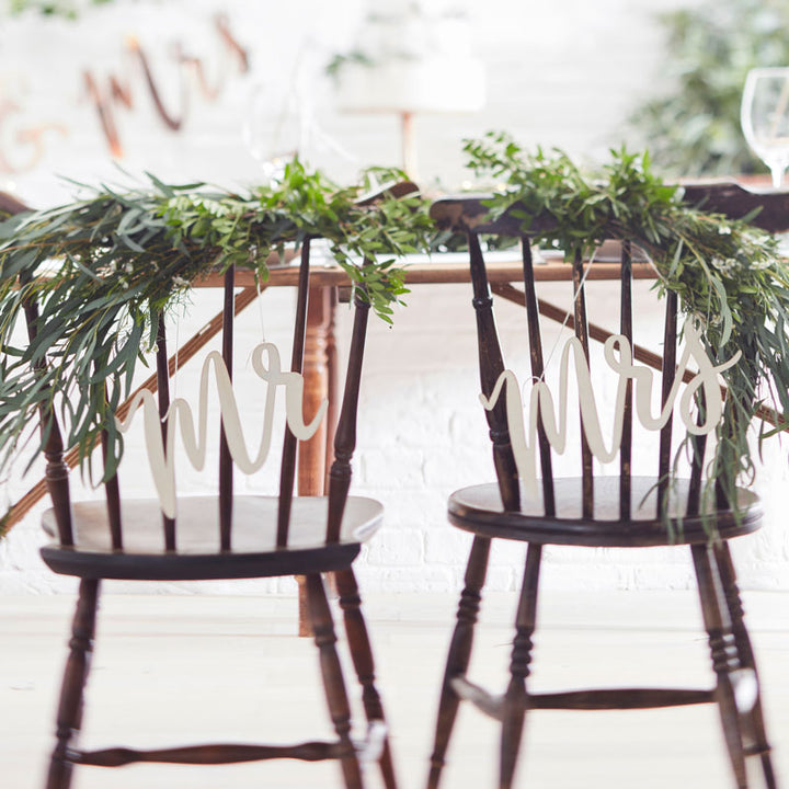 Wooden Mr and Mrs Wedding Chair Signs – product image 1