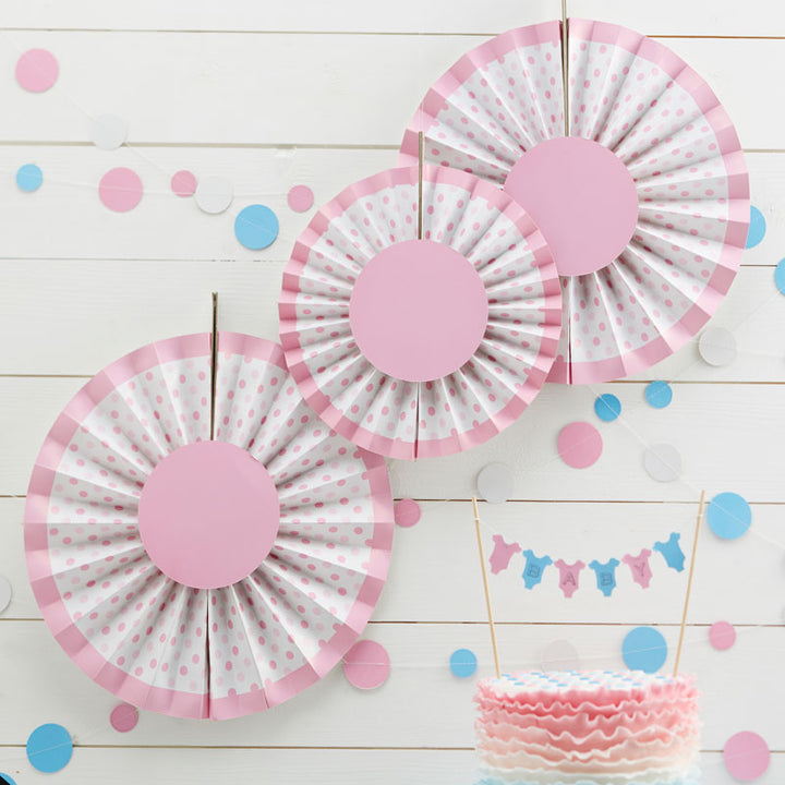 Pink Polka Dot Paper Fan Decorations (3pk) – product image 1