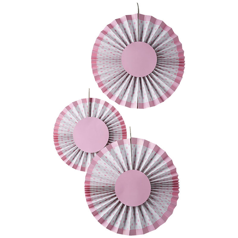 Pink Polka Dot Paper Fan Decorations (3pk) – product image 2