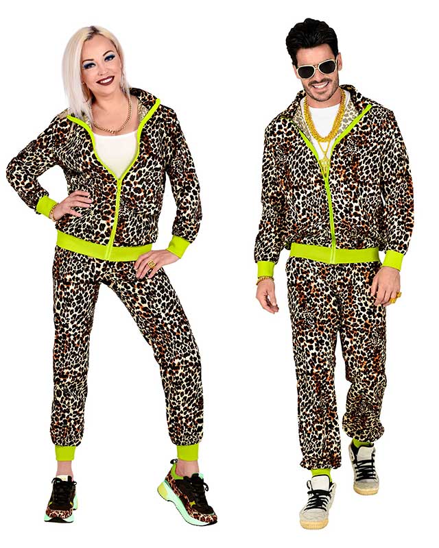 80s Black Leopard Print Shell Suit - Adult Costume
