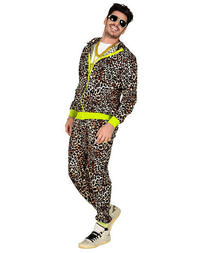 80s Black Leopard Print Shell Suit - Adult Costume