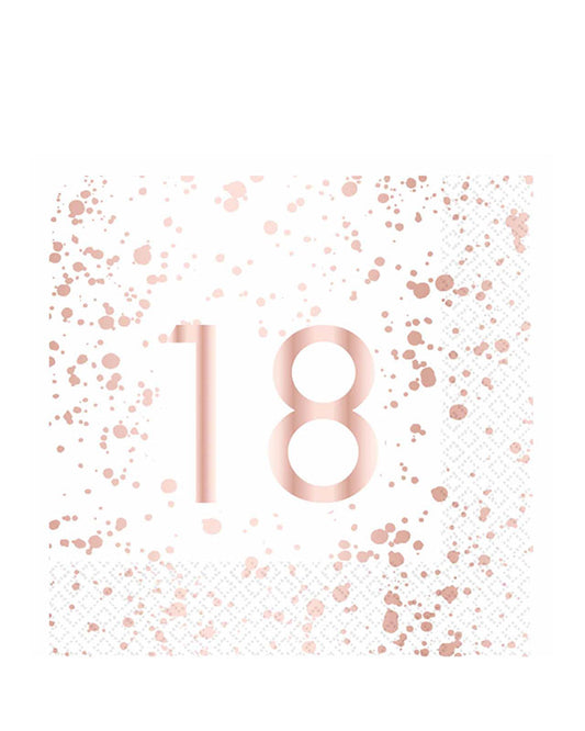 18th Rose Gold Paper Napkins 33cm (16pk)