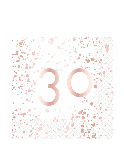 30th Rose Gold Paper Napkins 33cm (16pk)