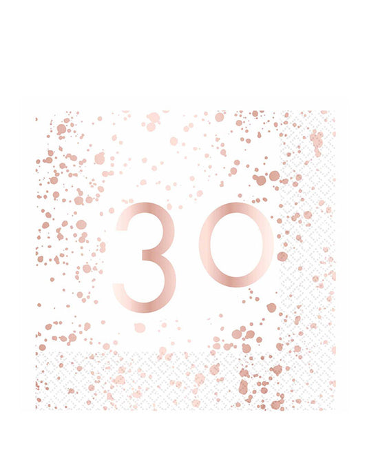 30th Rose Gold Paper Napkins 33cm (16pk)