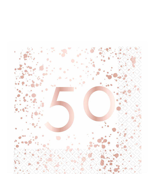 50th Rose Gold Paper Napkins 33cm (16pk)