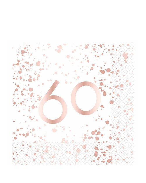 60th Rose Gold Paper Napkins 33cm (16pk)