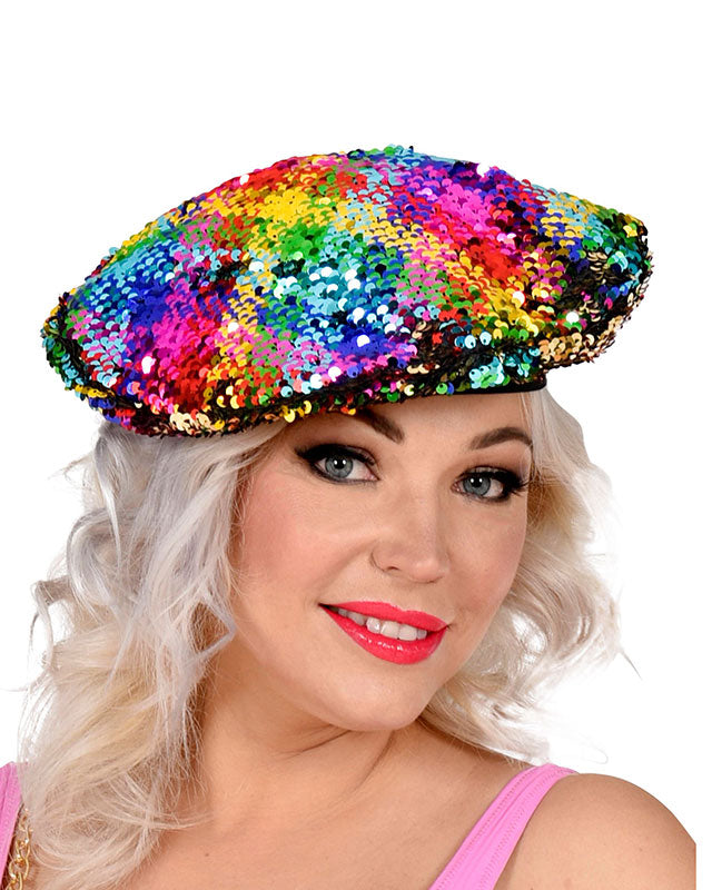 Rainbow / Gold Sequin Beret – product image 2