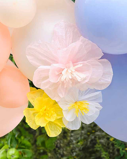 Pastel Balloon Arch with Tissue Paper Flowers - 60 Balloons