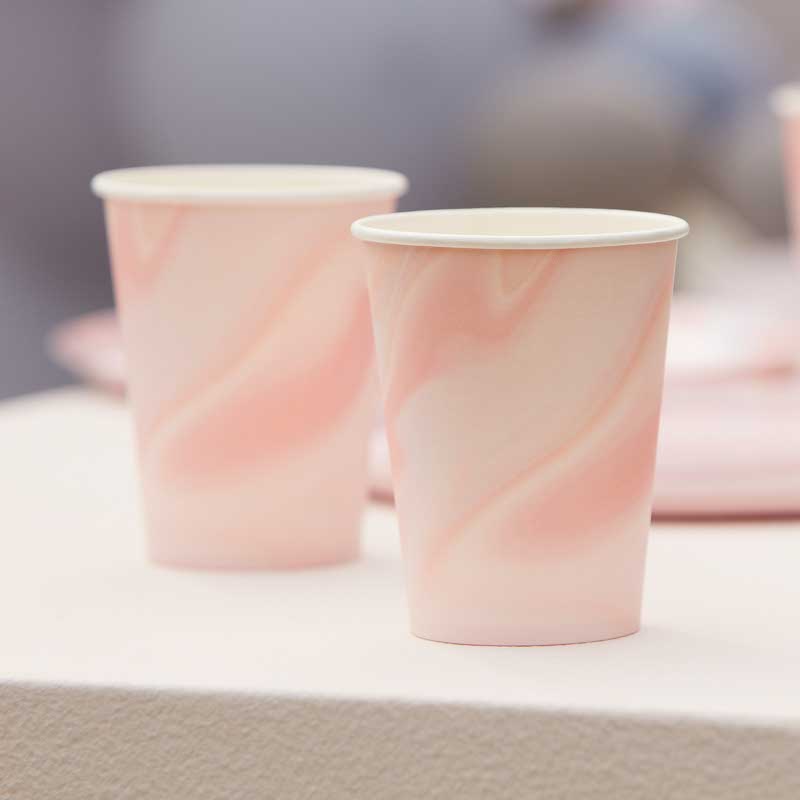 Pink Marble Paper Cups - 266ml (8pk) – product image 1