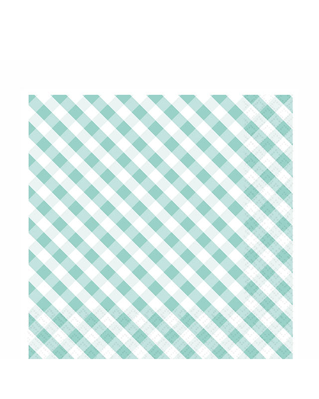 Duck Egg Gingham Paper Napkins 33cm (20pk)