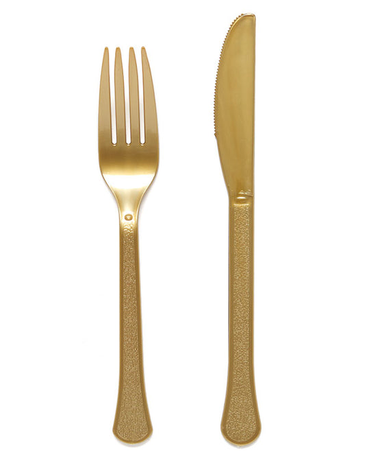 Gold Reusable Plastic Cutlery Set (24pk)
