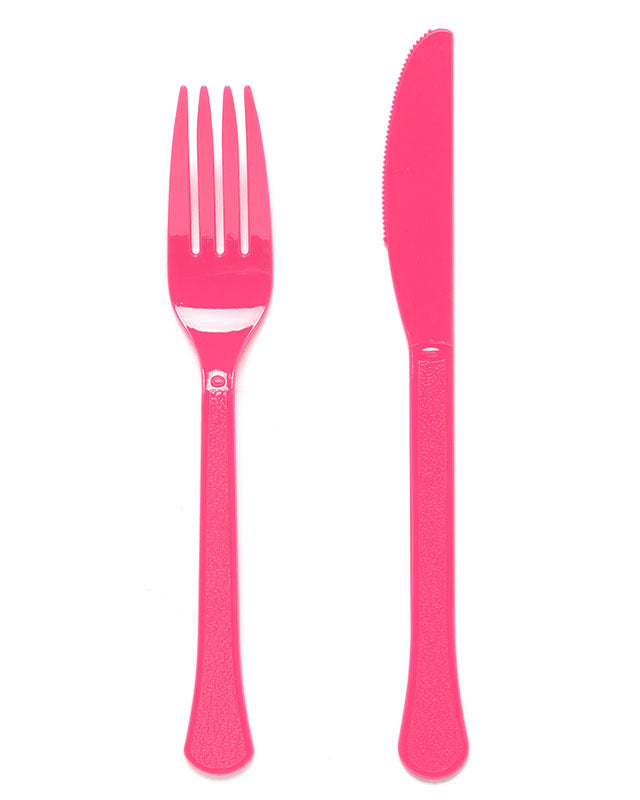 Bright Pink Reusable Plastic Cutlery Set (24pk)