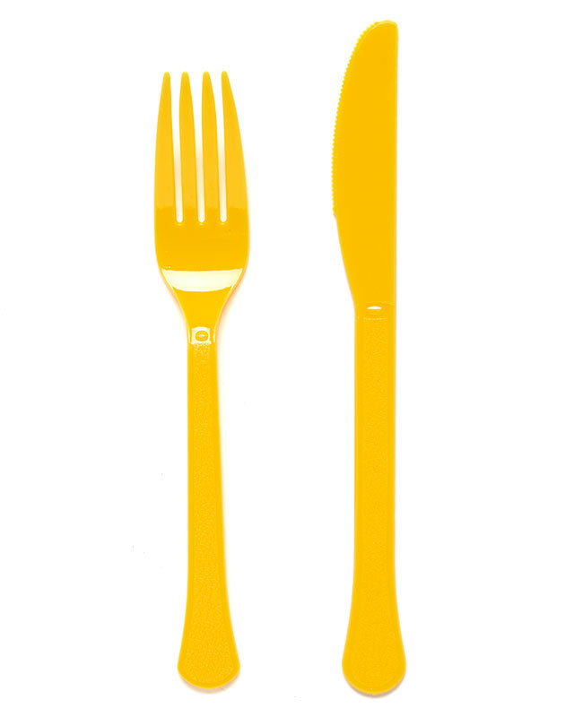 Yellow Reusable Plastic Cutlery Set (24pk)
