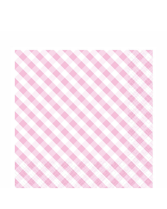 Pink Gingham Paper Napkins 33cm (20pk)