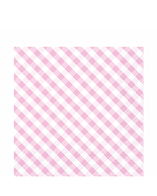 Pink Gingham Paper Napkins 33cm (20pk)