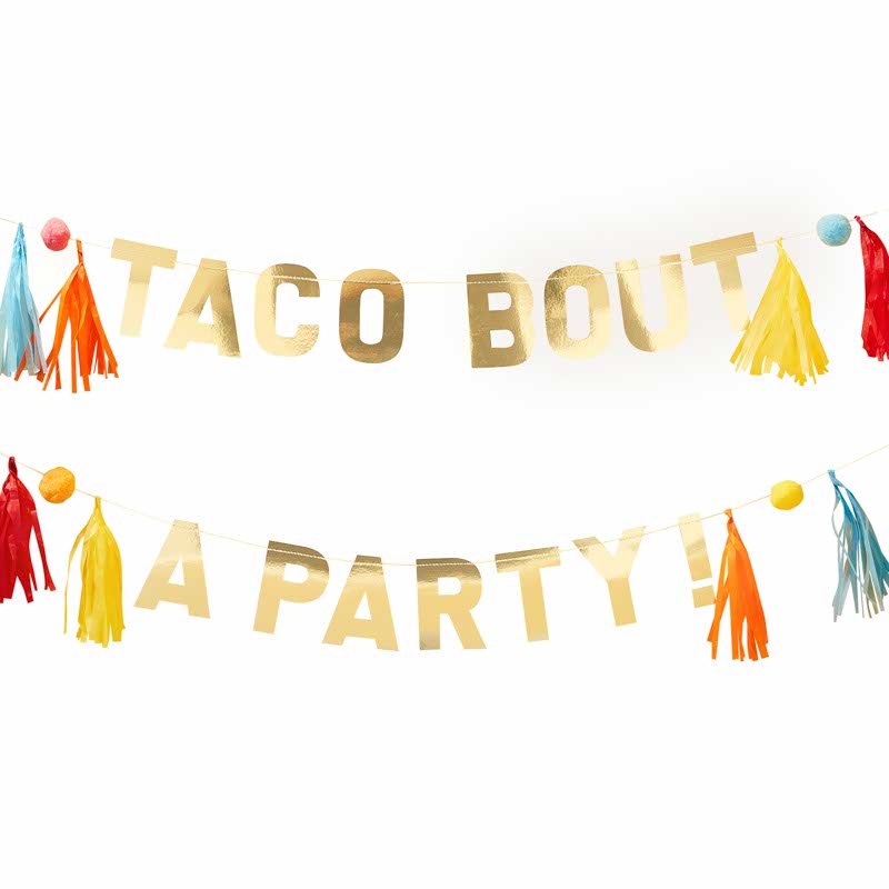 Gold Taco Party Pompom & Tassle Paper Banner - 1.5m