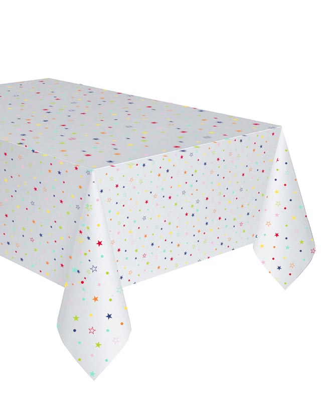 Multicoloured Stars & Spots Paper Table Cover - 1.8m x 1.2m