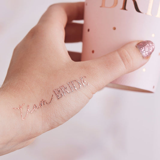 Rose Gold Team Bride Tattoos (16pk)