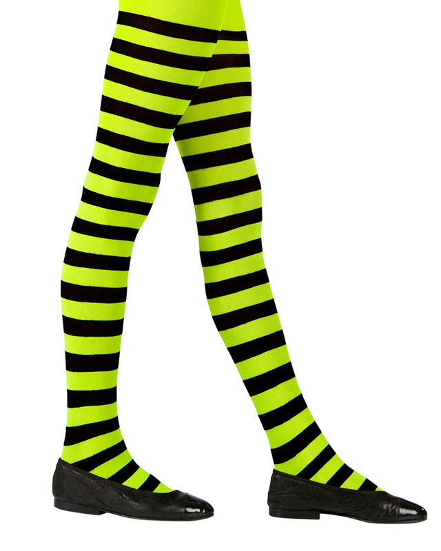 Black & Green Striped Tights - Child