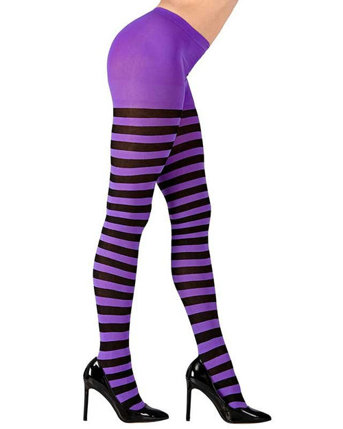 Black & Purple Striped Tights - Adult – product image 1