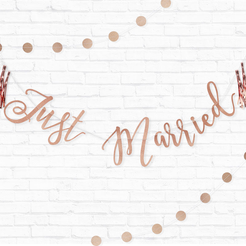 Rose Gold Glitter Just Married Paper Letter Banner - 1.5m