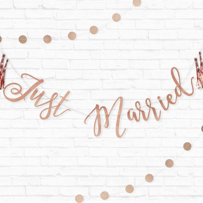 Rose Gold Glitter Just Married Paper Letter Banner - 1.5m